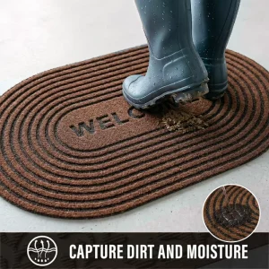 Heavy Duty Printed Polyester Ribbed Oval Welcome Door Mat Non Slip TPR Backing 1200gsm Outdoor Indoor Entrance Floor Rug