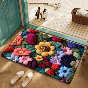 Heavy Duty Welcome Mat Non Slip Absorbent 3D Floral Door Mat Indoor Outdoor Entrance Rug for Porch Garage Home