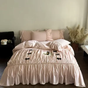 Heavy Embroidery Ultra Soft Skin Friendly Polyester 4Pcs Bedding Set Cross Border Export Princess Style Home