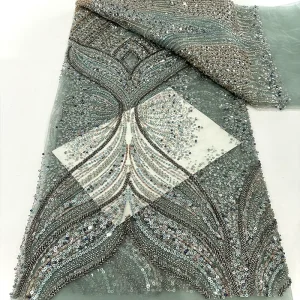 Heavy Industry Four-bead Fishtail Bead Embroidery Fabric Luxury Cross-border Niche Design Dinner Dress Fashion Fabric Lace
