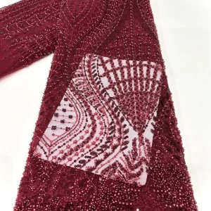 Heavy Industry Women’s Clothing Fabric Multi Color Sequined Pearl Beaded Embroidery Knitted Dobby Interlock for Wedding Dresses