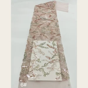 Heavy Metallic Morandi Color Vines Sequined and Beaded Embroidered Lace Fabric Wedding Dresses Bridesmaid Dresses Evening Gowns