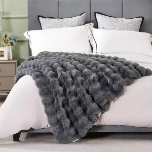 Heavy Thickened No Shedding Rabbit Faux Fur Blanket for Winter Beds Bubble Blanket Weighted Throw Blanket
