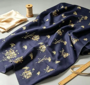 Heavy Weight Embroidered Cotton Fabric Navy Blue Floral Embroidery Fabric for Middle East Abaya Long Robe Outer Garment