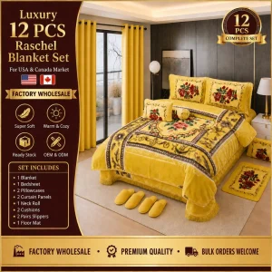 Heavy Weight Warm 12 Piece Raschel Blanket Couverture King Size Plush Winter Bedding Set with Matching Curtains