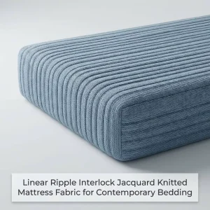 Heavyweight Factory Direct Sleek Misty Blue Linear Ripple Jacquard Knitted Mattress Fabric for Contemporary Sleep Solutions