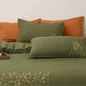 Hemp Bedding Set Chinese Wheat Embroidery Breathable Moisture Absorbent Soft Linen Bed Sheets
