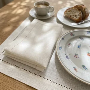 Hemstitch Linen Placemats Natural Beige Cotton Linen Blend Modern Farmhouse Wedding Decor Washable Table Mats