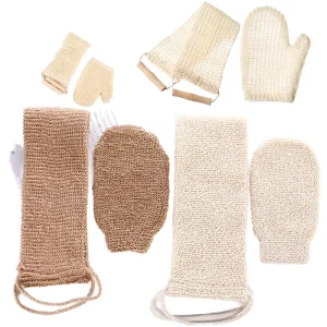 Herbal Sisal Simple Body Bath Set with Exfoliating Scrub Back Scrubber and Jute Gloves