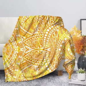 Hibiscus Flower Print on Demand Thick Blankets for Winter Hawaii Polynesian Tribal Samoan Oversize Plush Blanket Super Soft