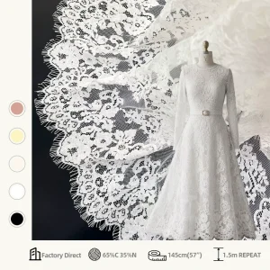 High Cotton Blend Floral Eyelash Lace French Style White Lace Fabric for Bridal & Women Dresses