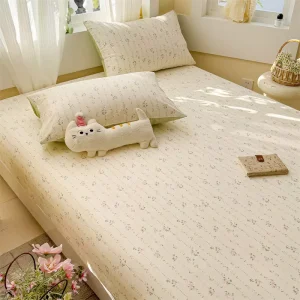 High Density 40S 200TC Pure Cotton Deep Pocket Fitted Sheet Print Natural Breathable Fabric No Shrinkage Machine Hotel