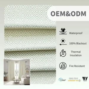 High-Density Full Blackout Jacquard Curtains 100% Polyester Woven Eco-Friendly TPU Flocking Craft Waterproof