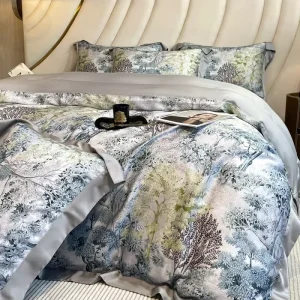 High Density Lyocell Princess Style Plant Pattern OEKO TEX Certified 4 Piece All Season Breathable Bedding Set