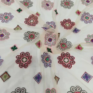 High Density Mesh Abstract Geometric Pattern Multi Color Threads Flat Embroidery Fabric for Clothing