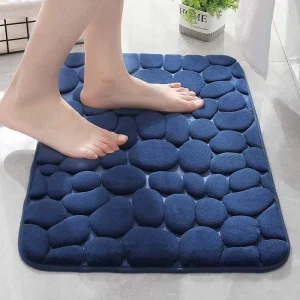 High Density Polyester Memory Foam Cobblestone Bath Mat Absorbent Anti Slip Bathroom Rug