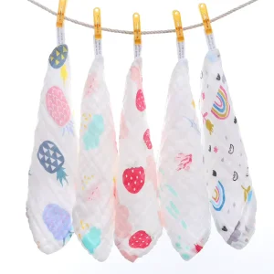 High Density Six Layer Baby Towel 25*25 Small Square Cotton Face Wash Towel Cartoon Print for Children’s Use