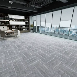 High Density Vertical Striped Carpet Tiles Grey Beige Colorful Tone Sound Absorbing Square Floor Mat for Company Office Area