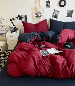 High Density Washed Cotton 4 Piece Bedding Set Solid Color Soft Breathable Durable All Season Home Hotel Bed Sheet Set