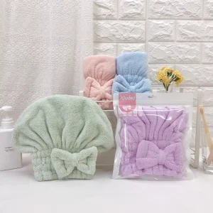 High Density Woven Bowknot Thickening Eco Friendly Quick Drying Hair Towel Wrap for Children and Adults