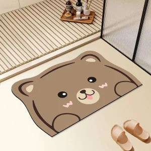 High End Cute Animal Print Cartoon Non Slip Bath Mats Water Absorbent Diatom Mud Home Use Bathroom Entrance Door Carpets