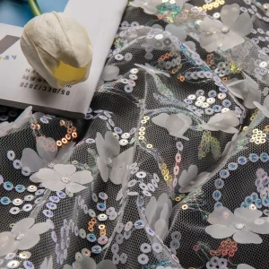 High-End Embroidery Jacquard Knitted Sheer 100% Polyester Tulle Lace Sequins Wedding Fabric for Accessories & Bags