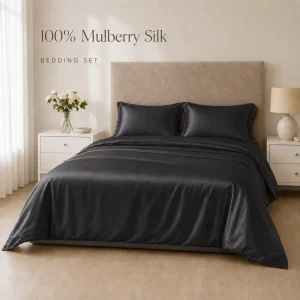 High End Fashion 100% White Silk Satin Fabric Bedsheet Duvet Cover Bedding Sets