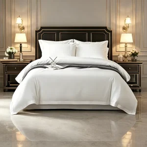 High End Homestay Hotel Linen Four Piece Set of 80 Pure White Cotton Satin Hotel Bed Sheets Duvet Covers Bedding