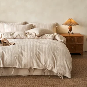 High End Linen Satin Brushed Bedding Set Luxury Wabi Sabi Style Duvet Cover Pure Cotton Bed Cover
