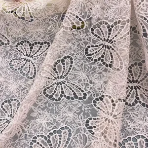 High End Luxury 100% Polyester Butterfly Pattern Jacquard Sequin Hollow Corded Chantilly French Lace Fabric Waterproof Lingeries