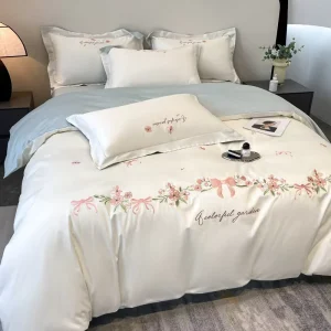High End Luxury Cotton Bedding Set Embroidered Princess Style Duvet Cover Pure Cotton Bed Set