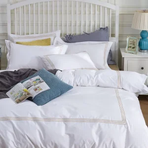 High-End Luxury Homestay Linen Thickened Pure White Cotton Bedding Set for Hotel Guesthouse
