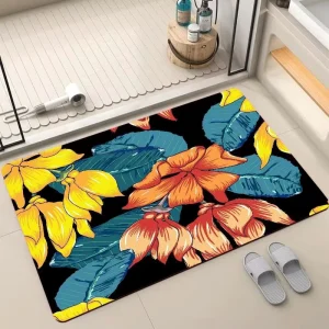 High End Machine Made Geometric Absorbent Non Slip Antimicrobial Reversible PET Friendly Bathroom Door Mat Rug with Diatom Mud
