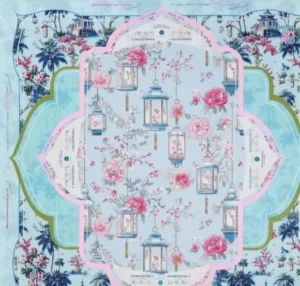High End Modern Designer American Mahjong Mat Blue Charleston Theme Floral Lantern Print Foldable Mahjong Mats