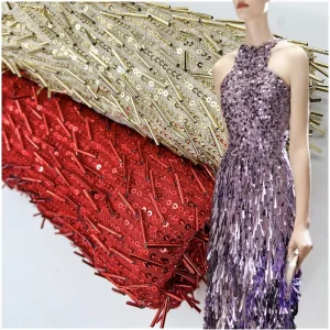 High End Sequin Fabric with New Tube Embroidery Premium Material for Wedding Bags Accessories Skirts Upholstery