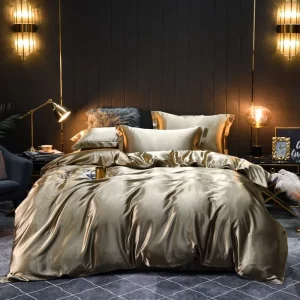 High End Solid Color Bedsheets Queen King Size Gold Wash Silk Coverlets with 2 Soft Pillowslips Bedding Set