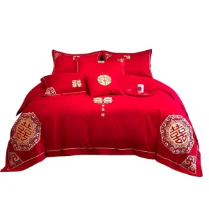 High End Wedding Bedding Four Piece Set Room Bed Sheet and Quilt Cover Dowry Bright Red