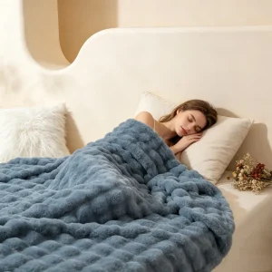 High GSM Plush Throw Direct Factory Supply Soft Cozy Luxury Faux Fur Bubble Blanket Fuzzy for Home Decor and Comfort