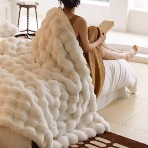 High GSM Rabbit Fleece Bubble Blanket Ultra Soft Solid Color Winter Throw Cozy Warm Cover for Home Daily Use