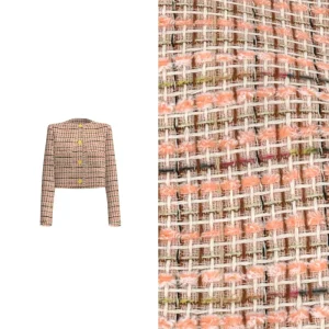 High Grade 100%Polyester Colorful Rough Design Checks Faux Tissus Tela De Wool Tweed Fabric Black for Women Coat