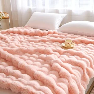 High Grade Four Seasons Rabbit Faux Fur Bubble Throw New Vintage and Cartoon Pattern Solid Bubble Fleece Blanket