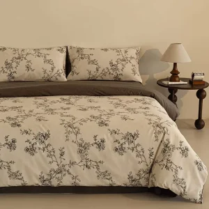 High-Grade Vintage Flower Brushed Cotton Bed Set Thickened Skin-Friendly All Cotton Duvet Cover Kit for Household Use