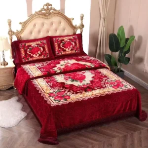 High Gram Weight Heated Winter Bedding All Size Home Textiles Red Solid Raschel Blanket with Custom Logo Supplier