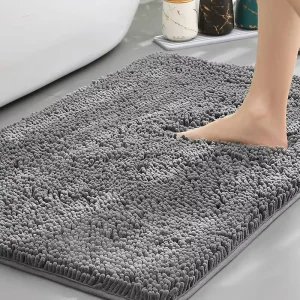 High Pile Chenille Bath Rug Fast Drying Water Absorb Anti slip Foot Pad Soft Flushable Floor Mat for Bathroom Toilet Entryway