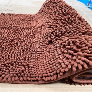 High Pile Fluffy Chenille Modern Handmade Woven Pet Friendly Bath Mat Cushioned Shaggy Door Mat Non slip Absorbent Bathroom Rug
