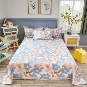 High Quality 100% Cotton King Size Bedding Set Breathable Plain Style Printed Cover Flat Bed Sheet for Hotels & Hospitals Use