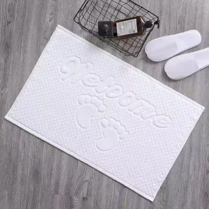 High Quality 100% Cotton Woven White Jacquard Bath Mats Small Foot Pattern Rectangle Absorbent Non Slip Quick Dry Eco Friendly
