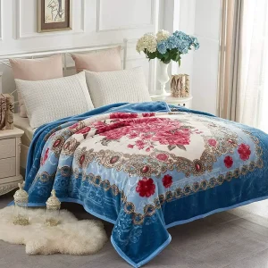 High Quality 100% Polyester 2 Ply Raschel Blanket Super Soft Heavy Plush Floral Print Big King Printed Floral Blanket