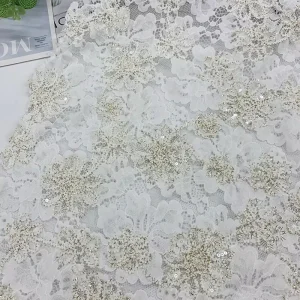 High Quality 100% Polyester French Chenille Metallic Sequin for Voile Chantilly Lace Fabric Flower Belt Corded Jacquard