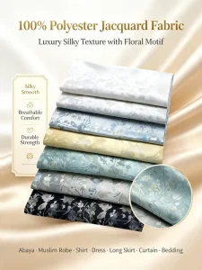 High Quality 100% Polyester Jacquard Textile Delicate Floral Design Silky Material for Abaya Long Dress Curtain Bedding